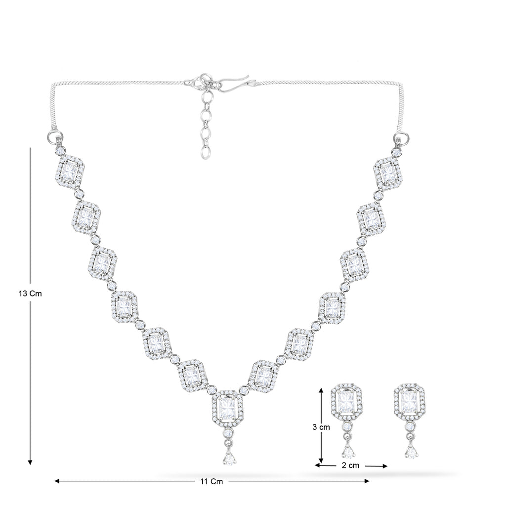 CZ Silver Plated Drop Gems Sparkling Elegance Necklace Set