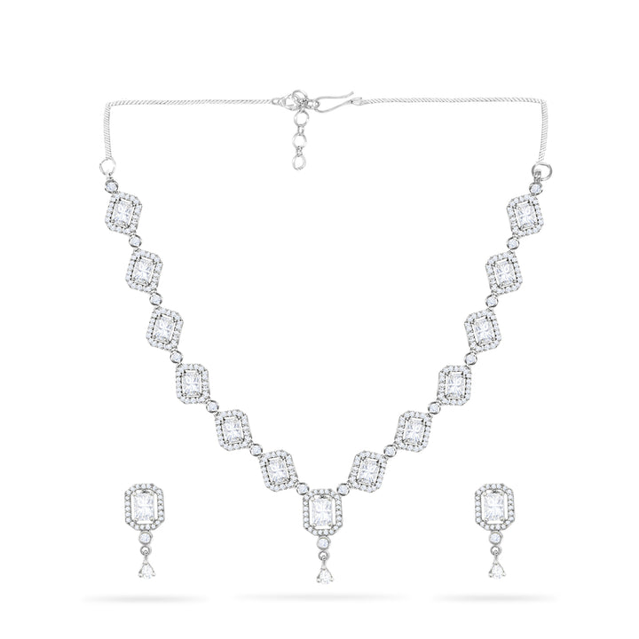 CZ Silver Plated Drop Gems Sparkling Elegance Necklace Set