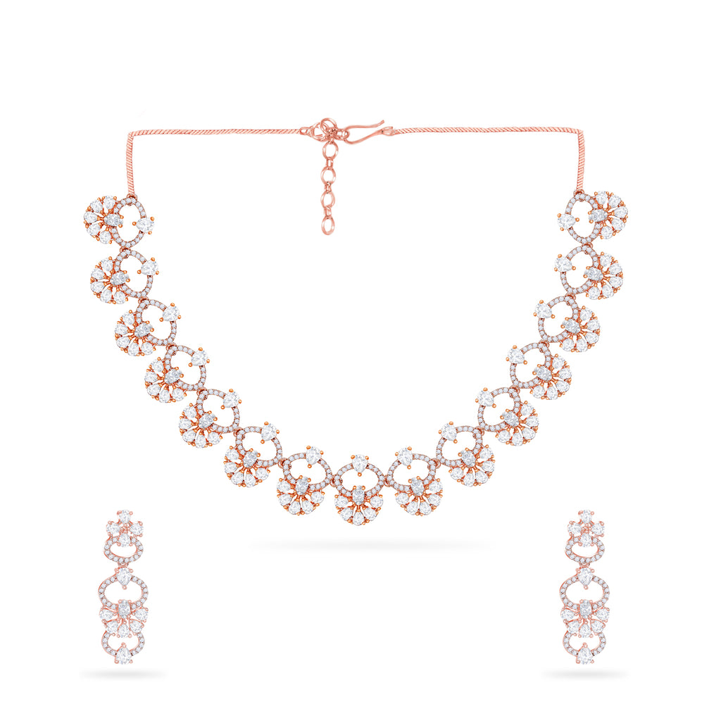 AD Rosegold Plating Floral Pattern Necklace Set