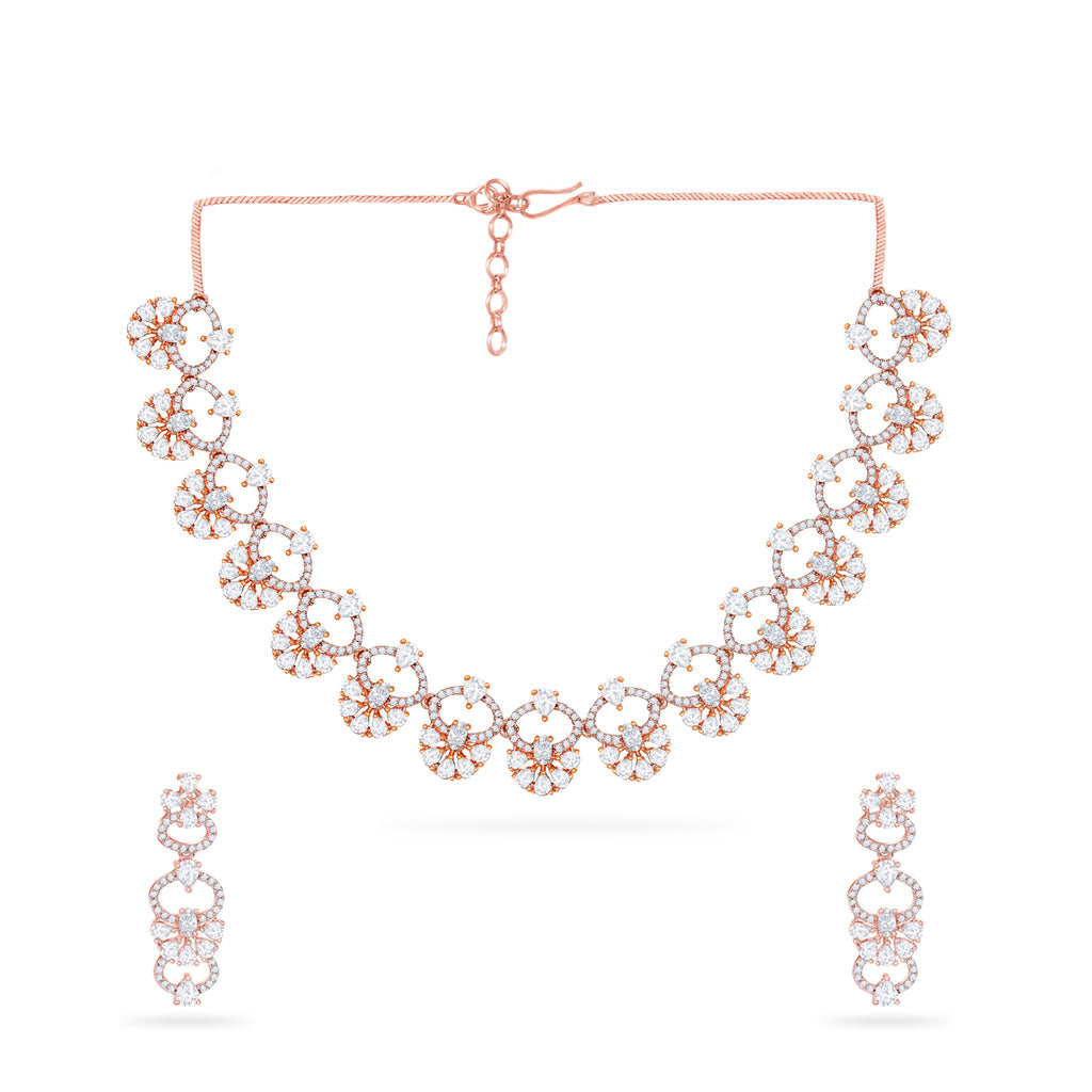AD Rosegold Plating Floral Pattern Necklace Set