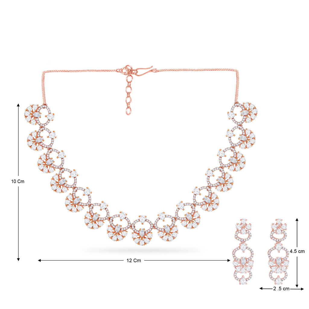 AD Rosegold Plating Floral Pattern Necklace Set