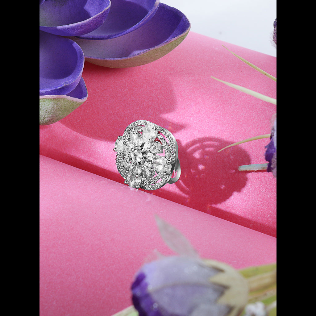 Vintage Silver Plated AD Diamond Cocktail Ring