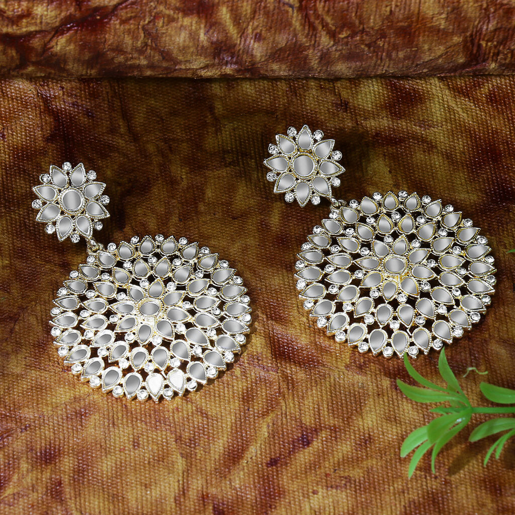 Mirror Studded Round Gold Earrrings