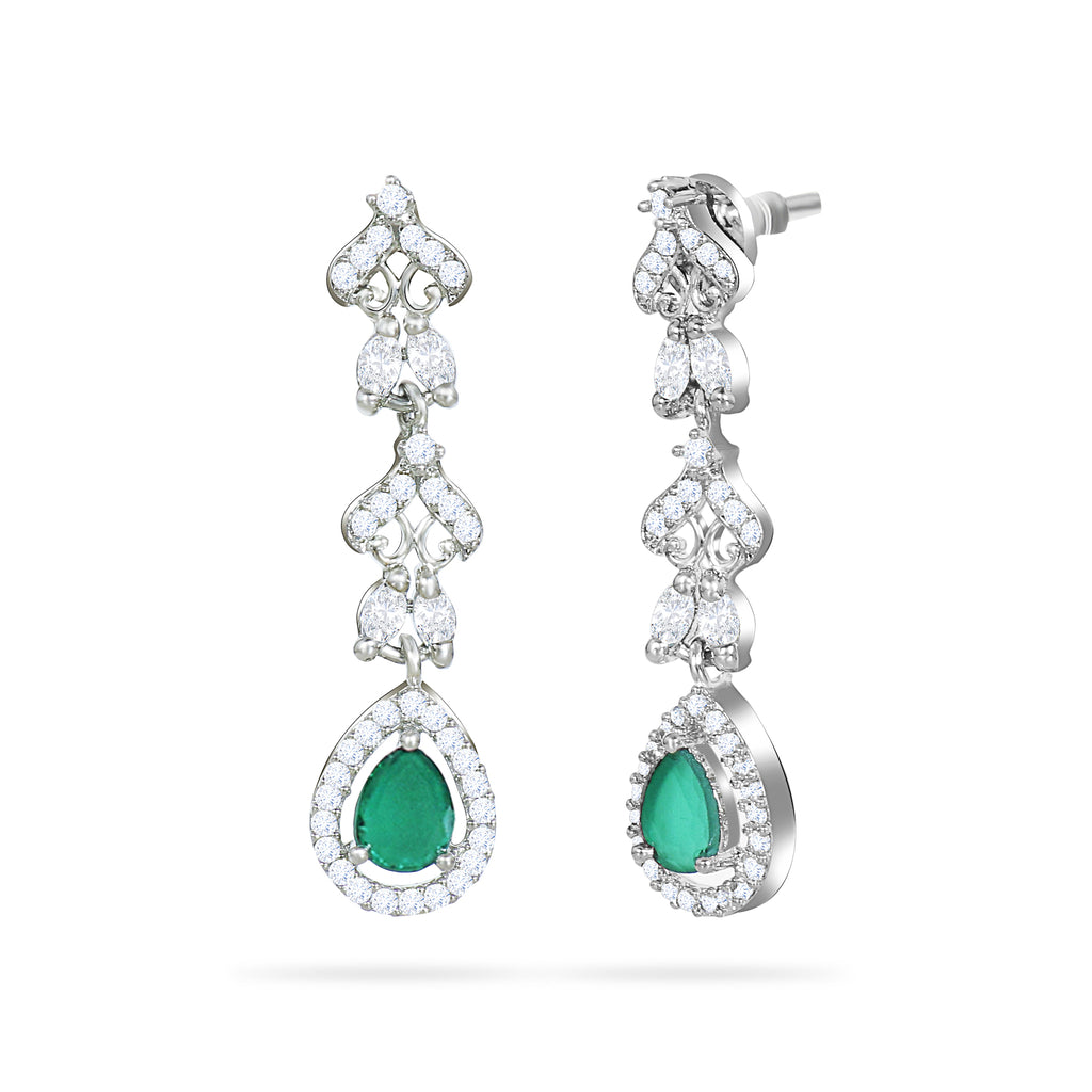 Sparkling Elegance Timeless Emerald Green Teardrop American Diamond Necklace Set With Mangtika