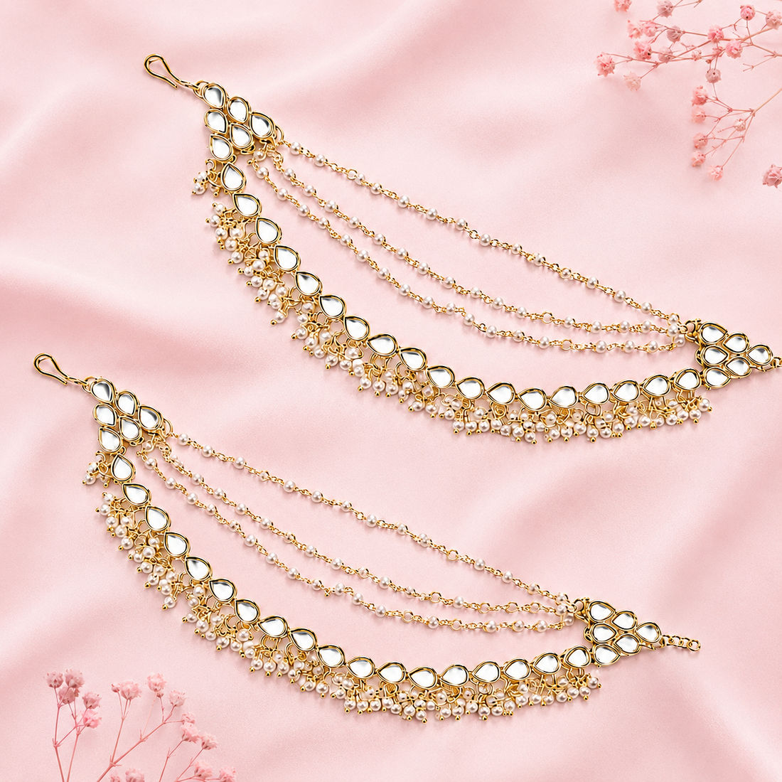 Traditional Kundan Indian Gold-Tone Ear Chain