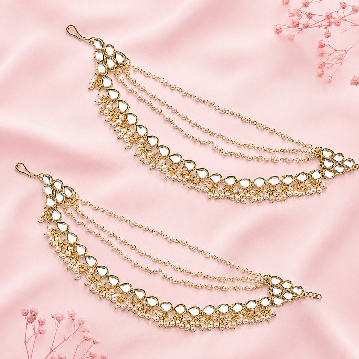 Traditional Kundan Indian Gold-Tone Ear Chain