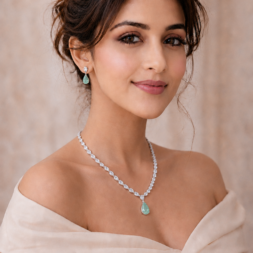Mint Green Necklace Set with Earrings