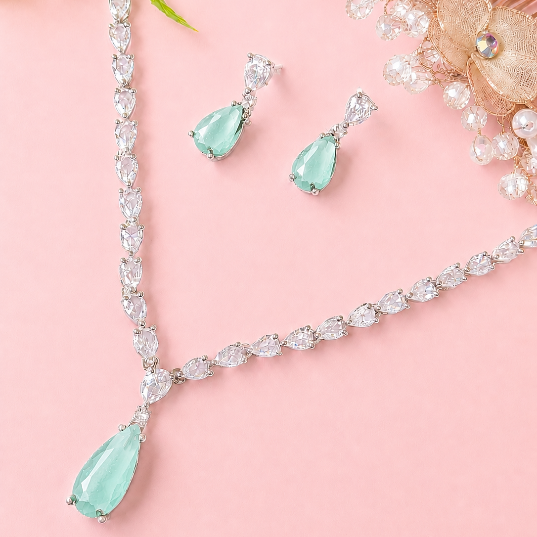 Mint Green Necklace Set with Earrings