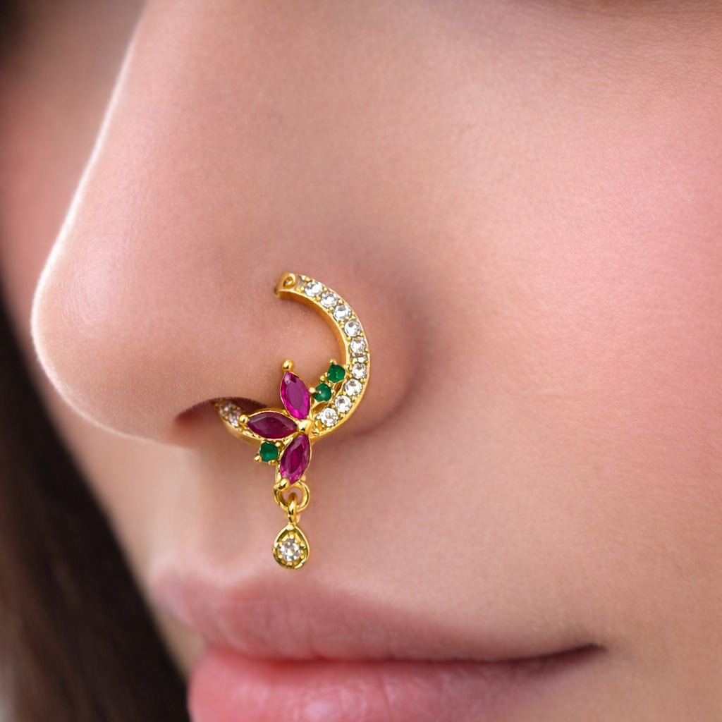 AD NATH | Multicolor Stone Studded Nath Nose Ring for Women