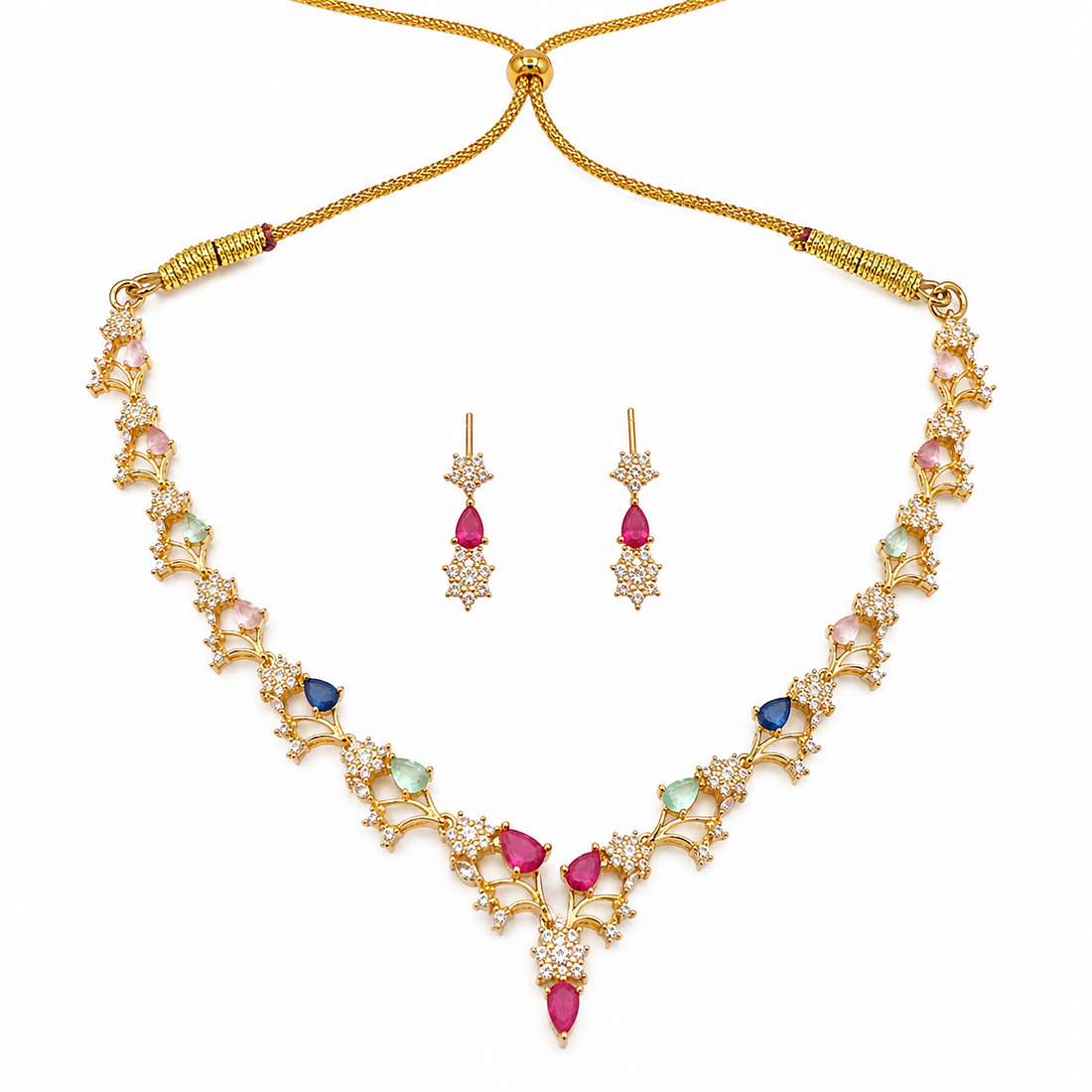 Multicolor Stone Studded Necklace Set for Women