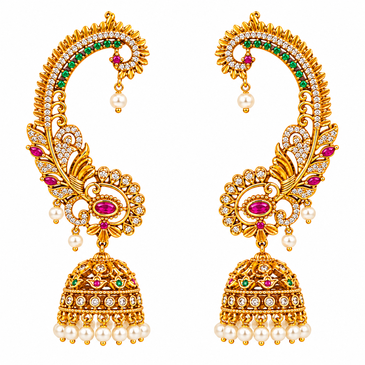 South Indian AD Ear Cuff Jhumka Earrings
