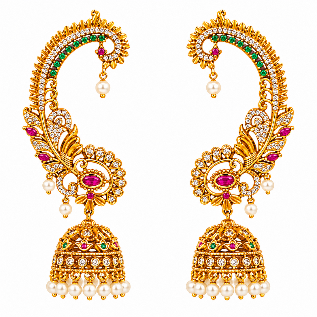South Indian AD Ear Cuff Jhumka Earrings