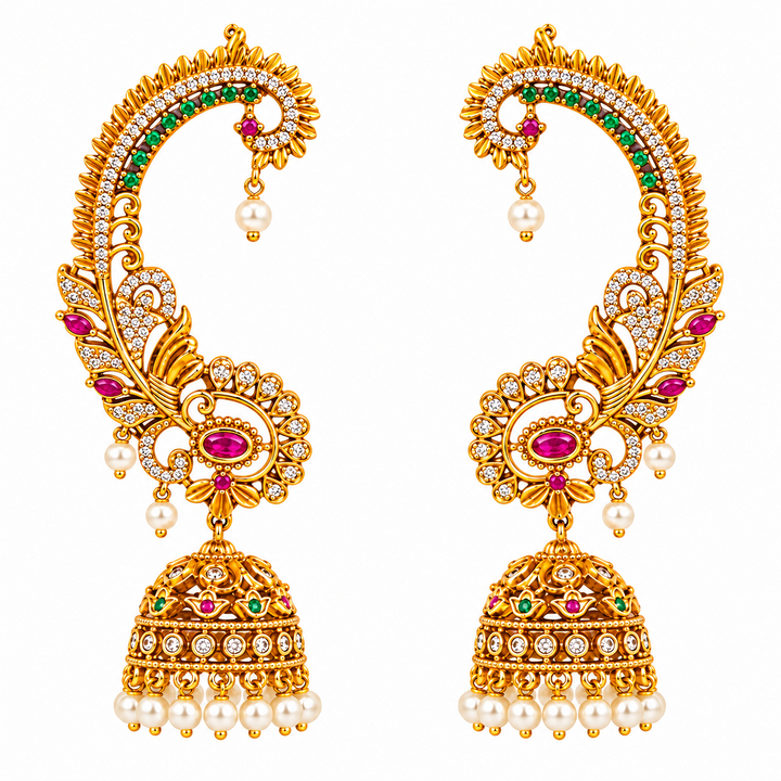 South Indian AD Ear Cuff Jhumka Earrings
