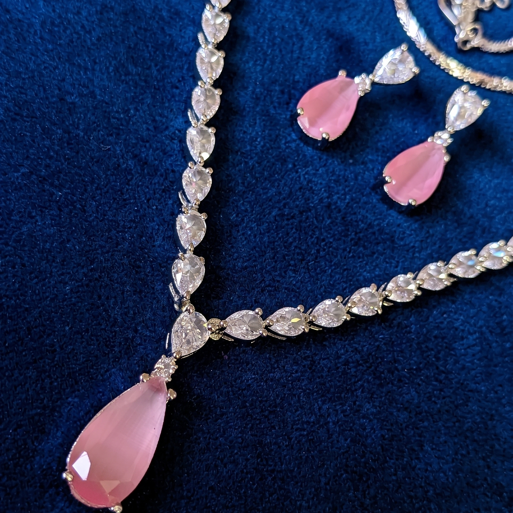 AD Pink Necklace Set with Earrings for Women