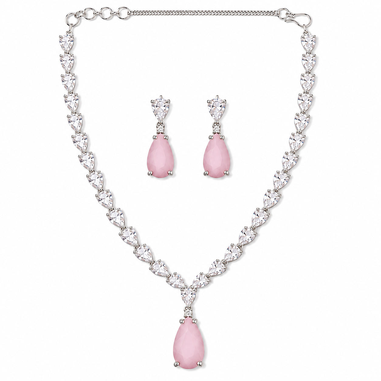 AD Pink Necklace Set with Earrings for Women