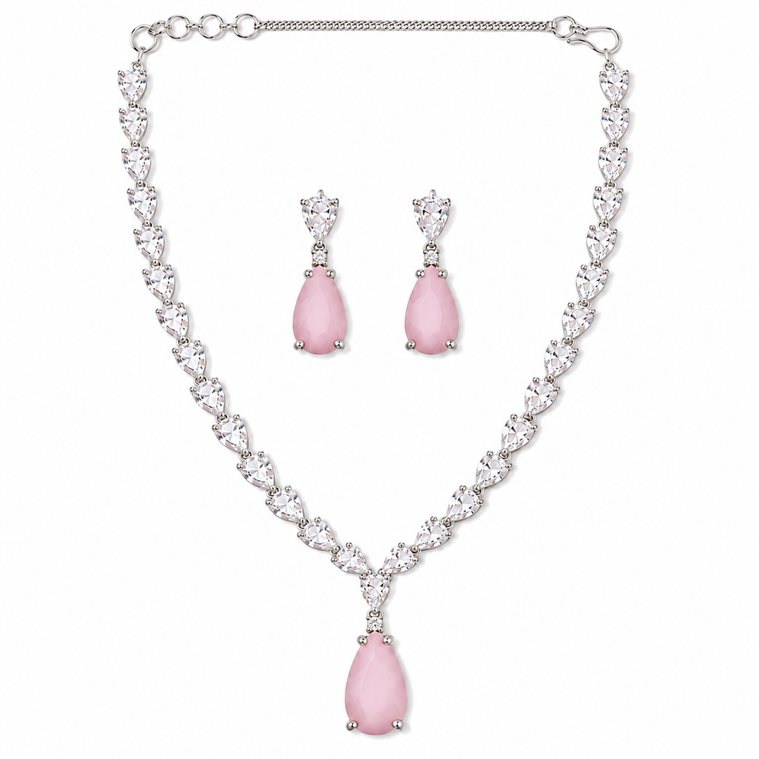 AD Pink Necklace Set with Earrings for Women