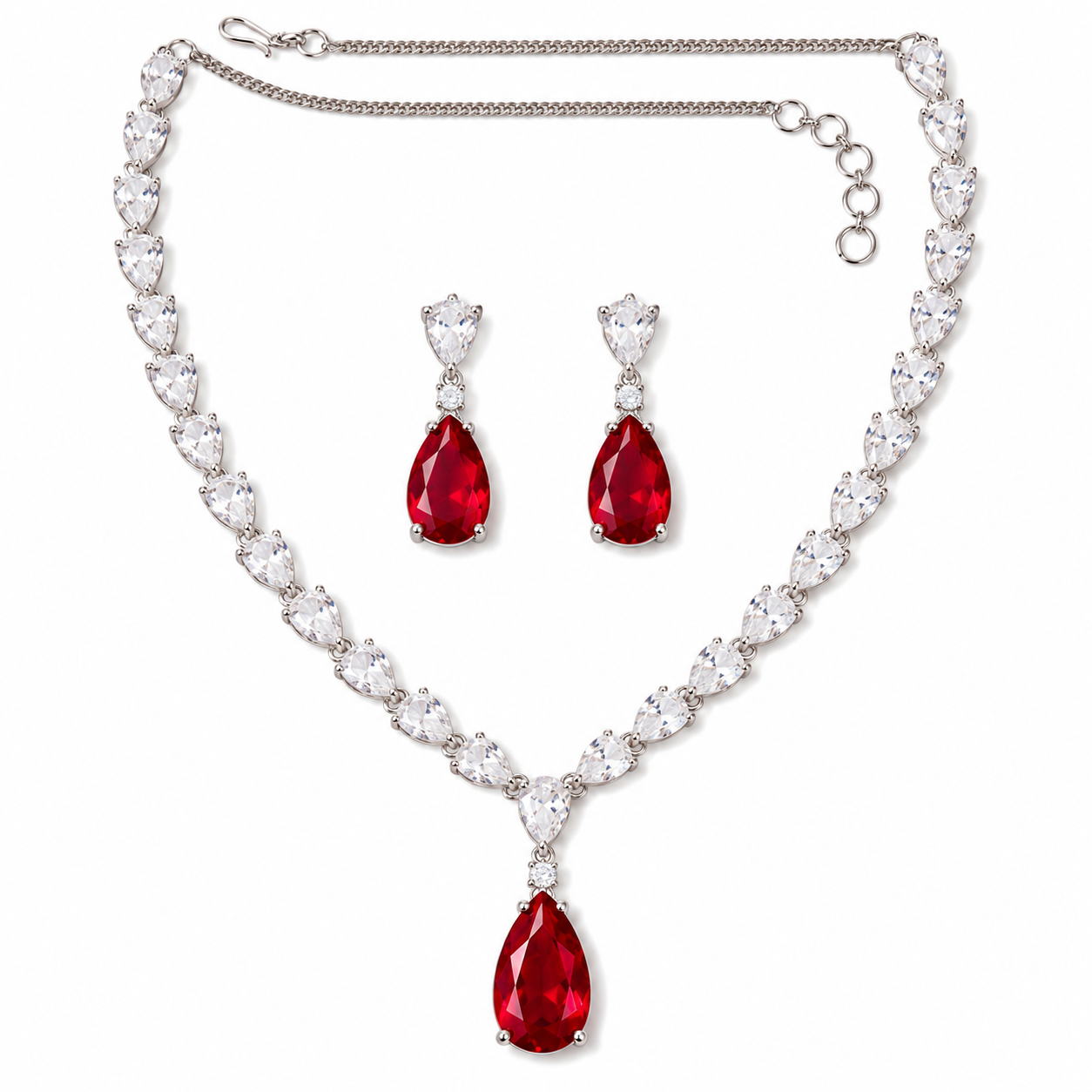 AD Red Necklace with Earrings for Women