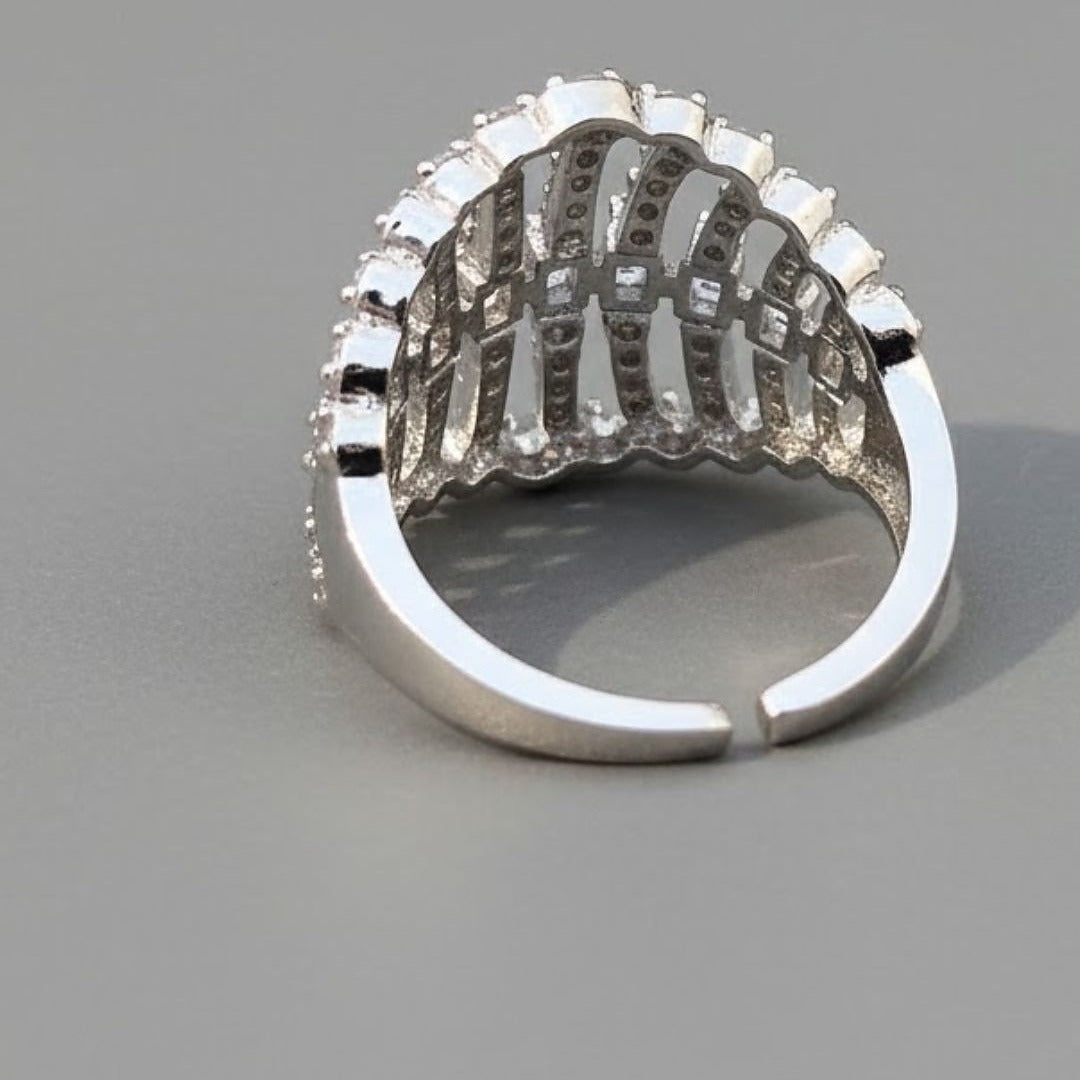 Skeleton Cage Statement Ring | Silver-Tone CZ Cocktail Ring - Tanaira