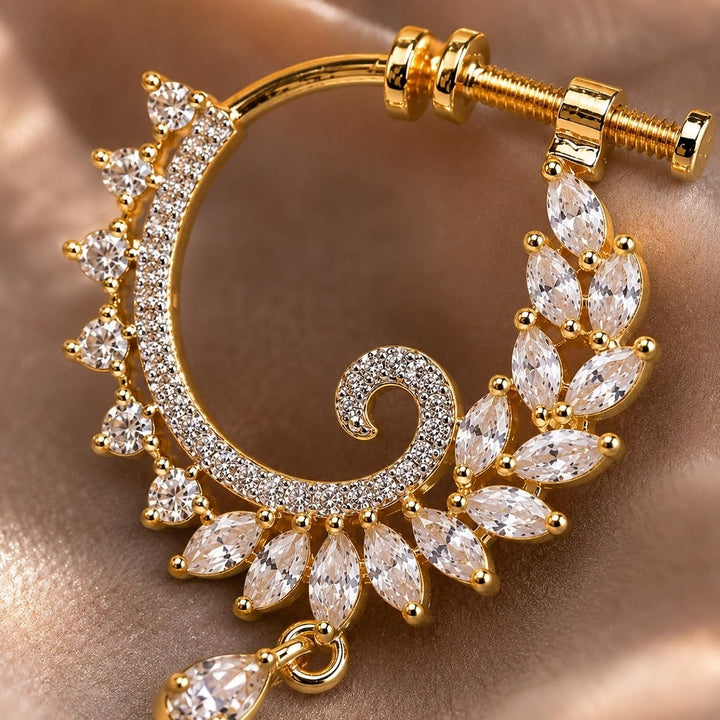 AD Nath | Sparkling CZ Nath Nose Ring for Women