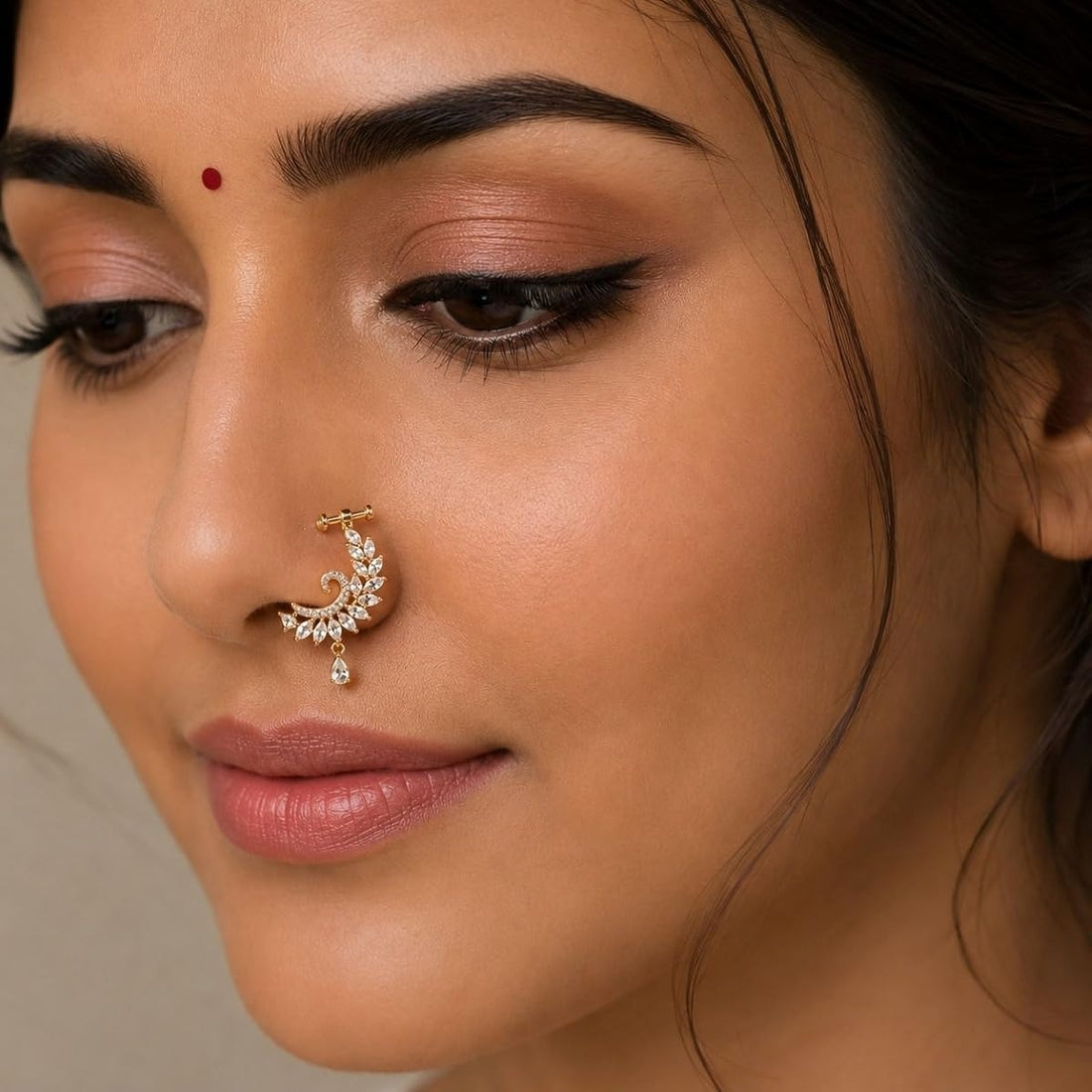 AD Nath | Sparkling CZ Nath Nose Ring for Women