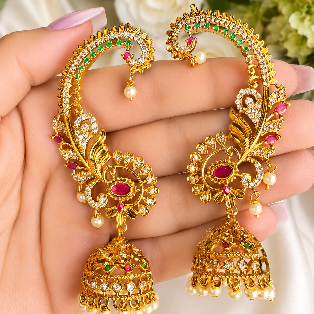 South Indian AD Ear Cuff Jhumka Earrings