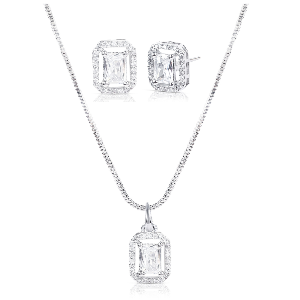 Silver-Plated Cube Shaped Pendant Set