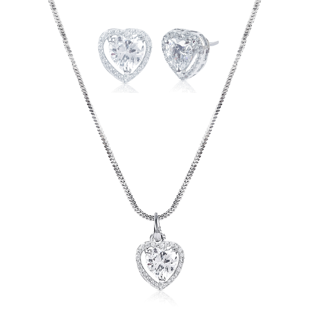 Silver-Plated Heart Shaped Pendant Set