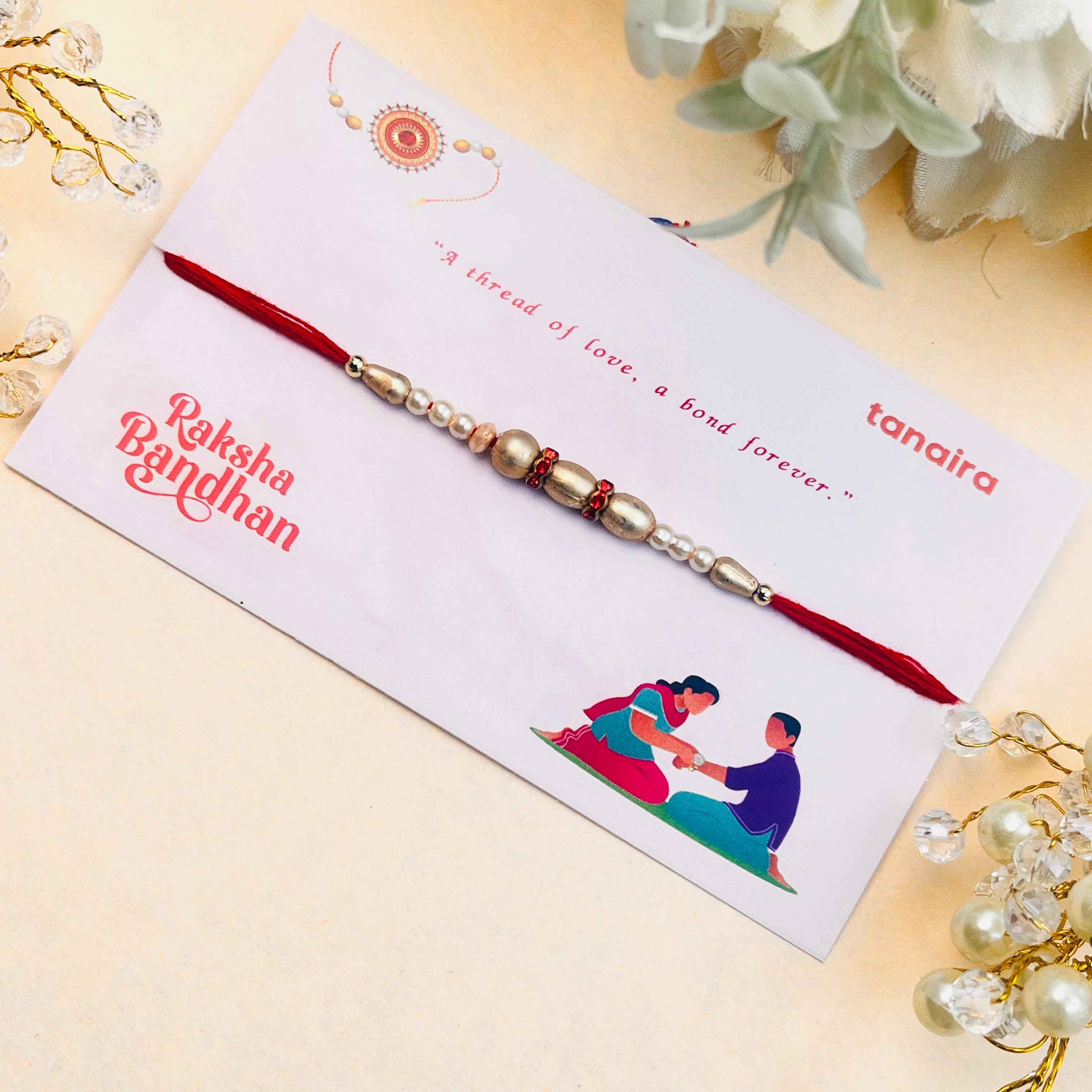 Traditional Pearl Rakhi for Brother | Gold Bead Raksha Bandhan Rakhi 2025 |