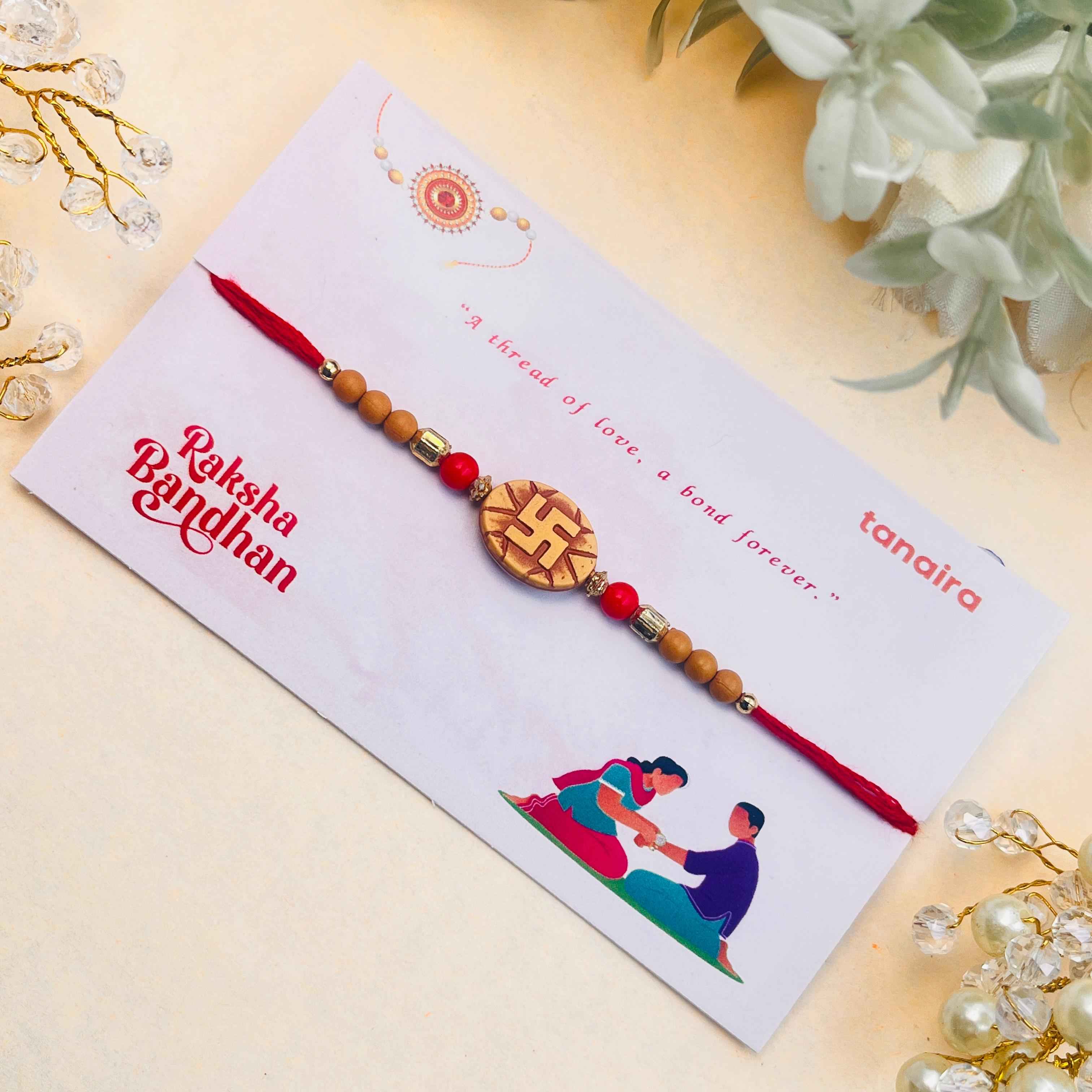 Swastik Rakhi with Wooden Beads