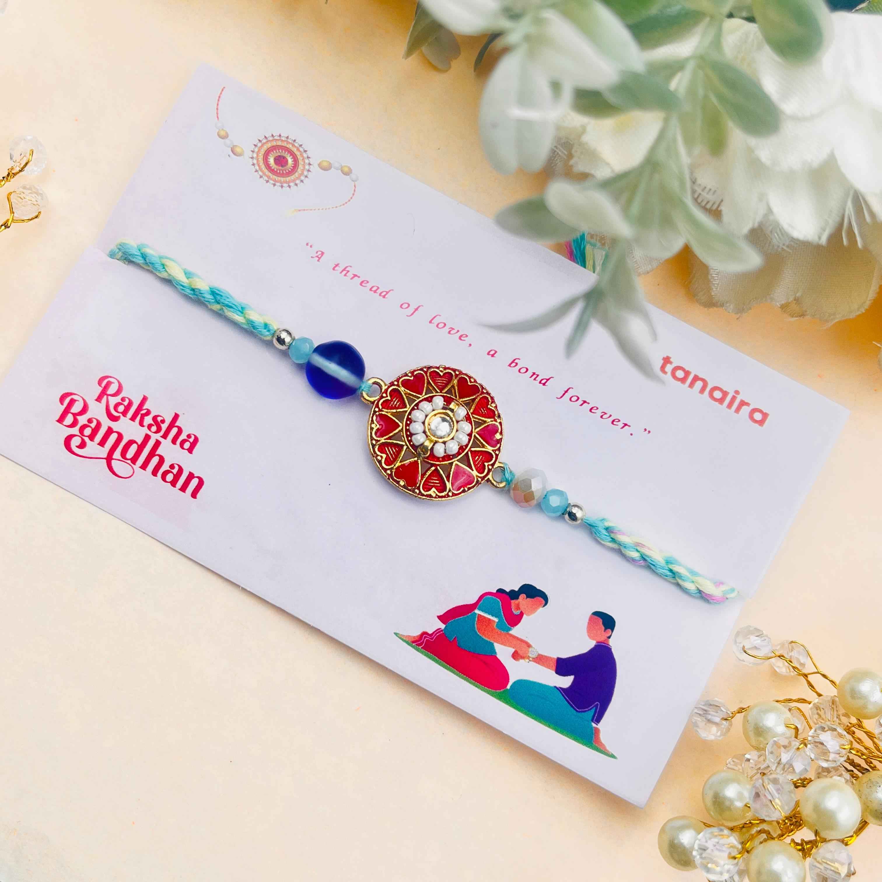Traditional Meenakari Rakhi with Floral Design |