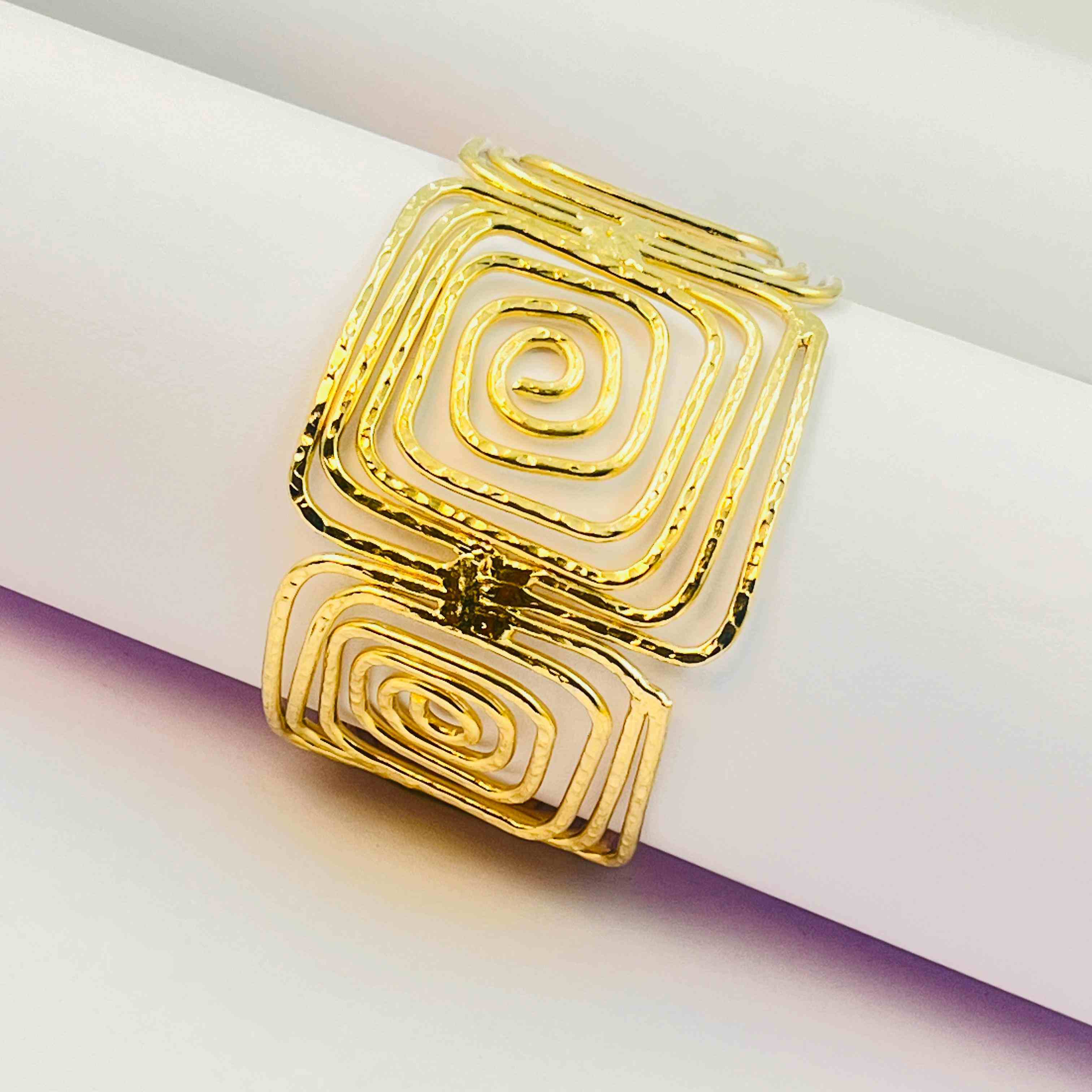 Geometric Gold Spiral Cuff Bracelet | Modern Artistic Statement Kada