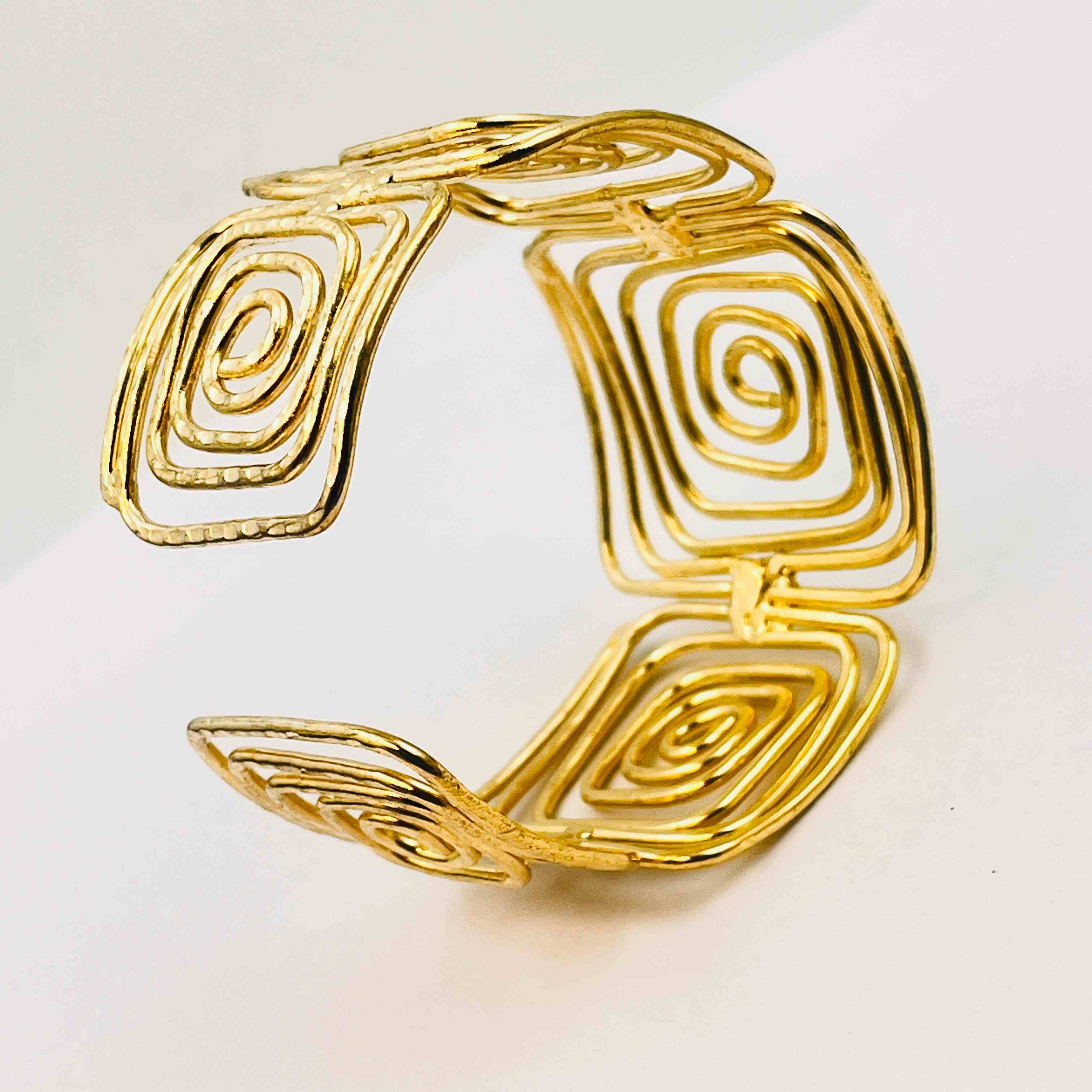 Geometric Gold Spiral Cuff Bracelet | Modern Artistic Statement Kada