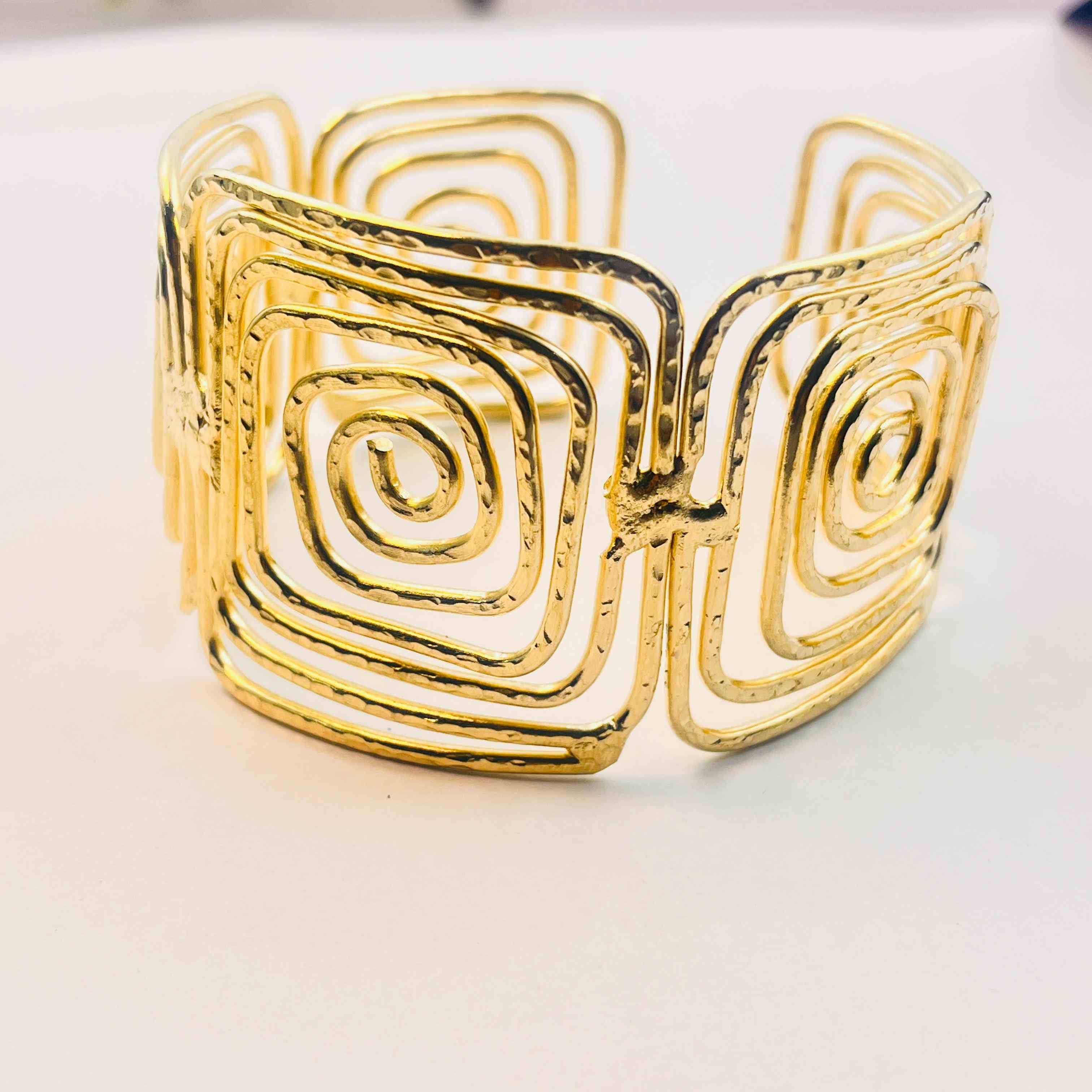 Geometric Gold Spiral Cuff Bracelet | Modern Artistic Statement Kada