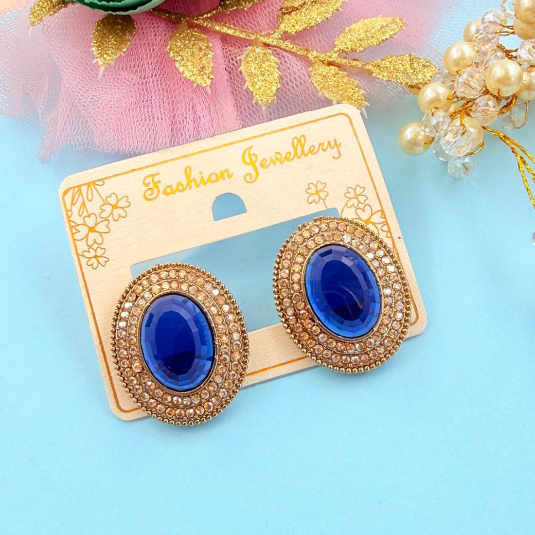 Oval Stone Stud Earrings