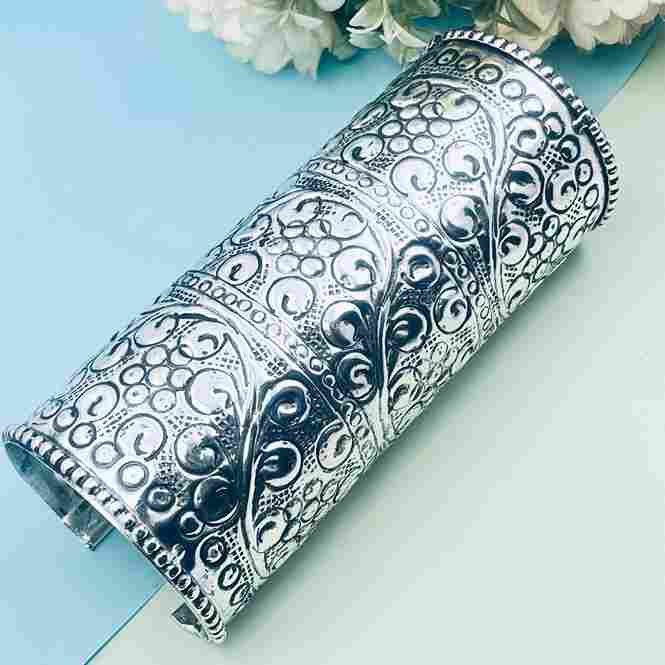 Oxidised Silver Plated Statement Cuff Bracelet | Ethnic Boho Kada 6 Inch