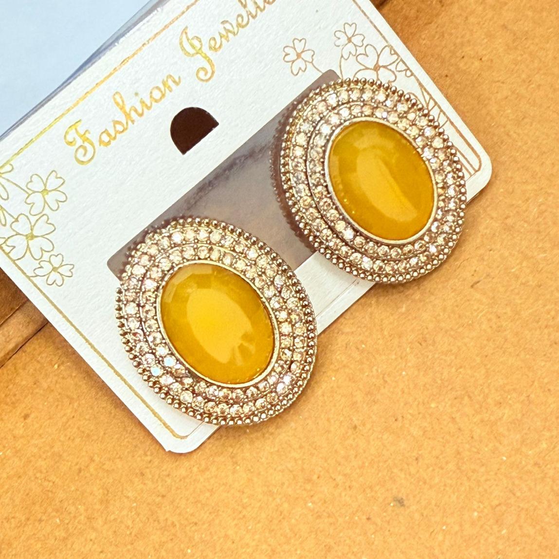 Oval Stone Stud Earrings