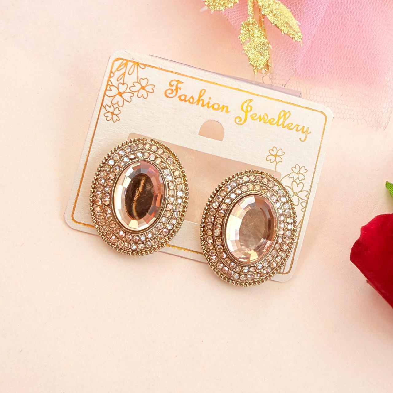 Oval Stone Stud Earrings