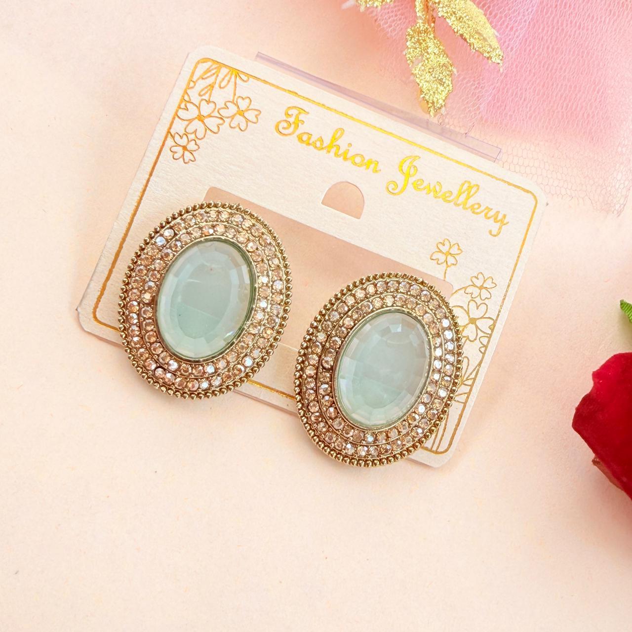 Oval Stone Stud Earrings