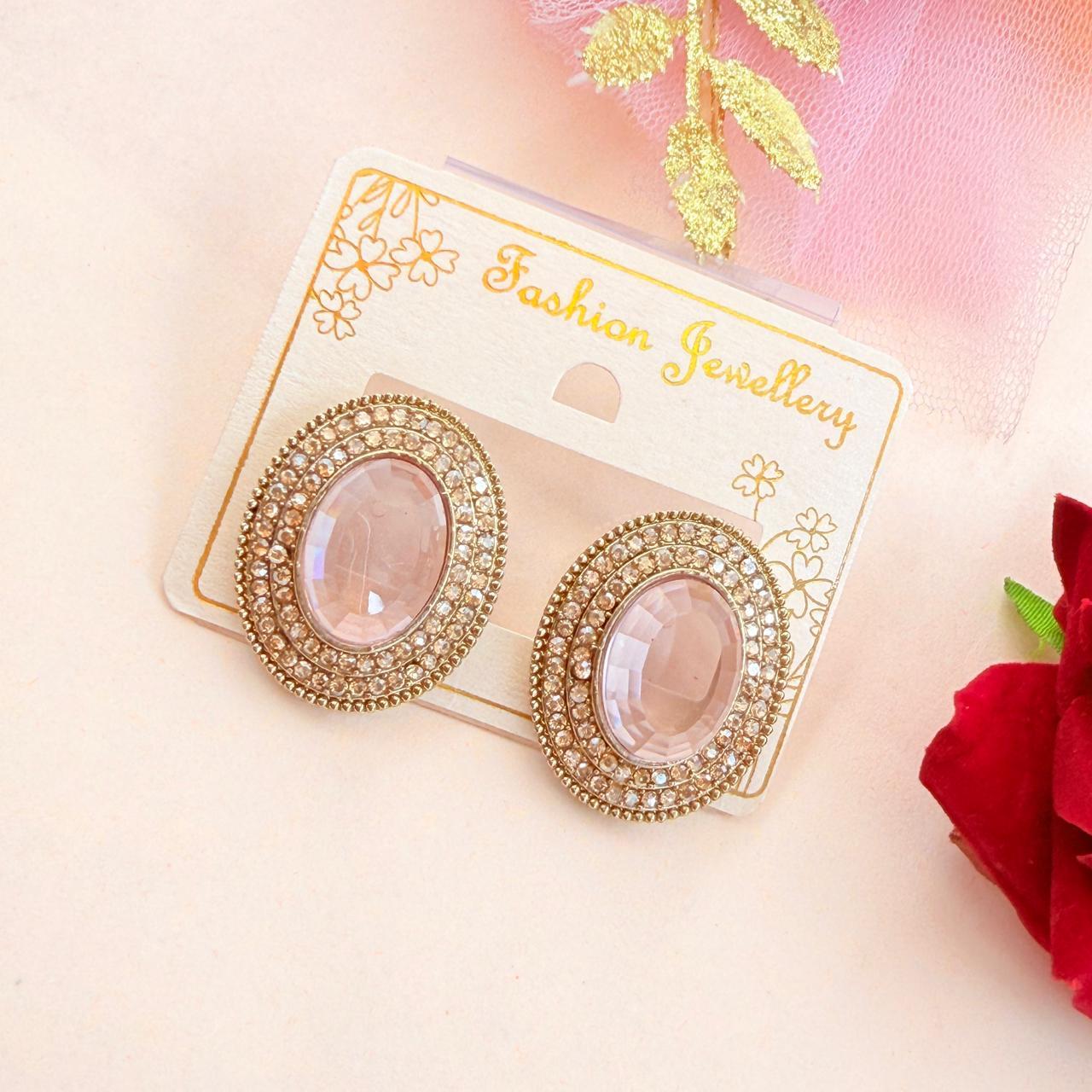Oval Stone Stud Earrings