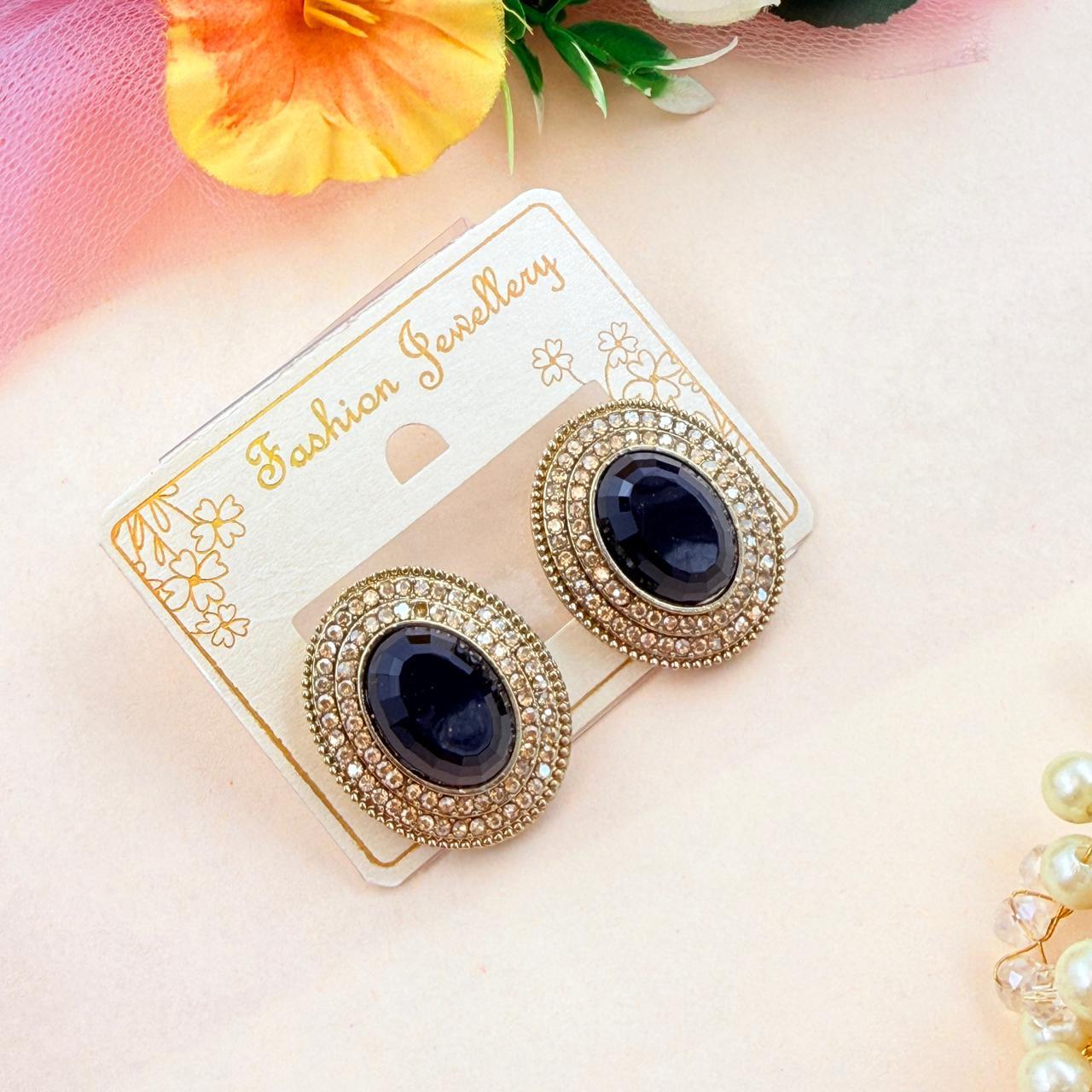 Oval Stone Stud Earrings