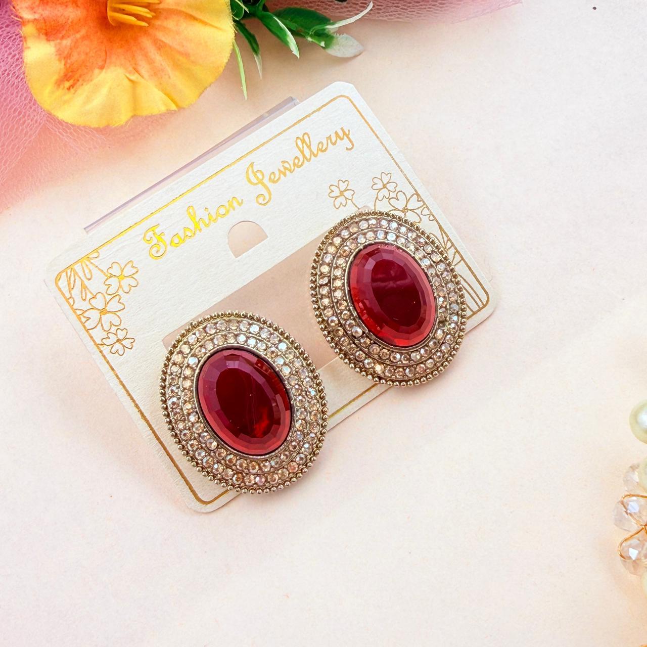 Oval Stone Stud Earrings