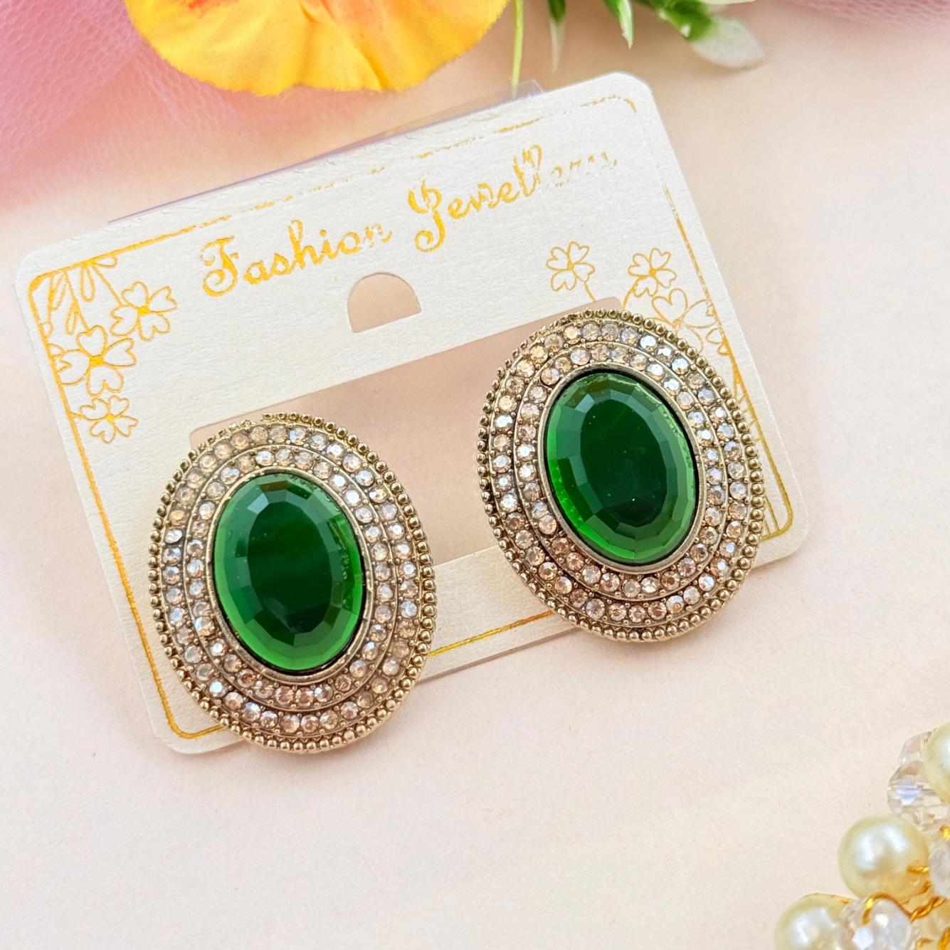 Oval Stone Stud Earrings
