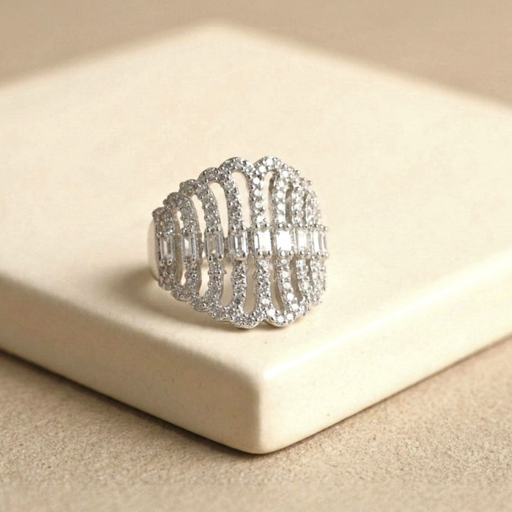 Skeleton Cage Statement Ring | Silver-Tone CZ Cocktail Ring - Tanaira
