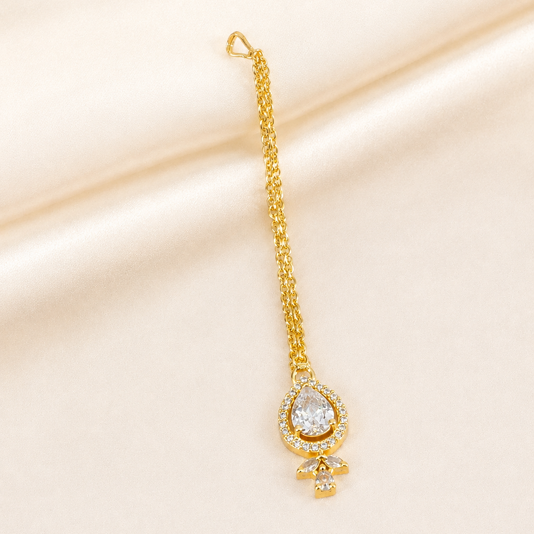 Gold Plated Crystal Maang Tikka for Women