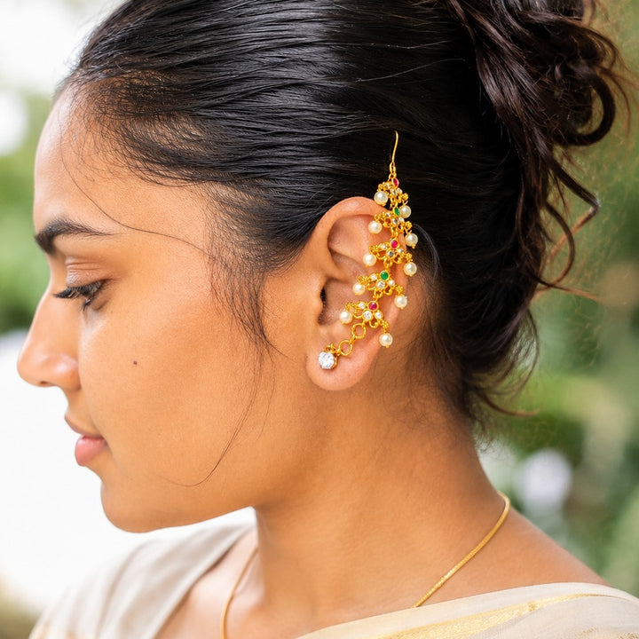 Gold Plated Lotus Ear Chain Matil