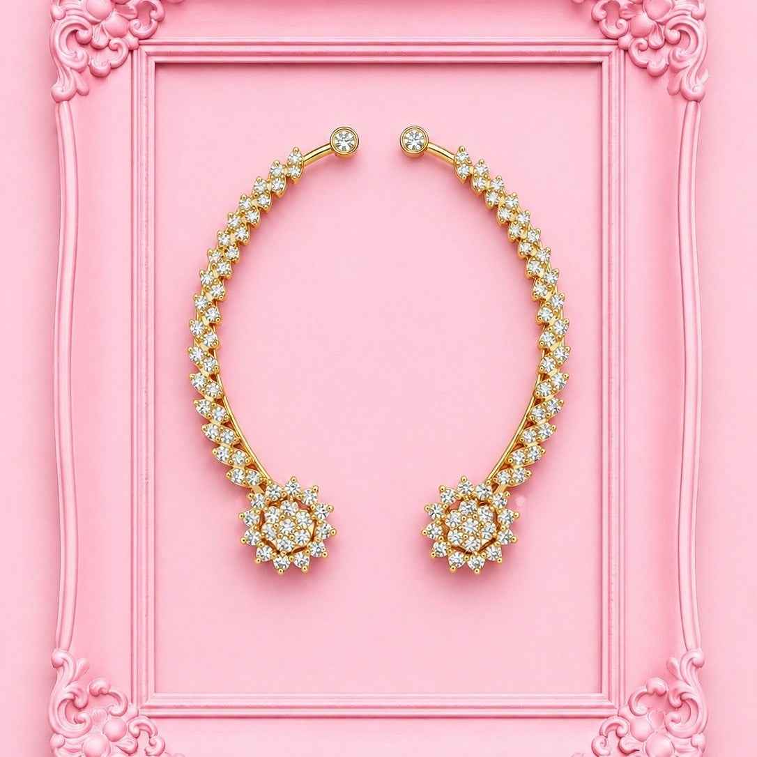Gold Plated AD Floral Ear Cuff for Women⭐