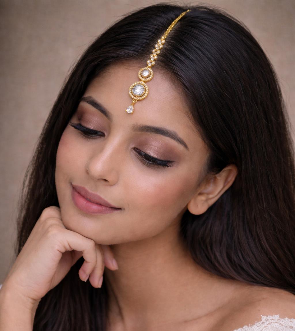 Bridal Dual Circle Maang Tikka with Teardrop Stone