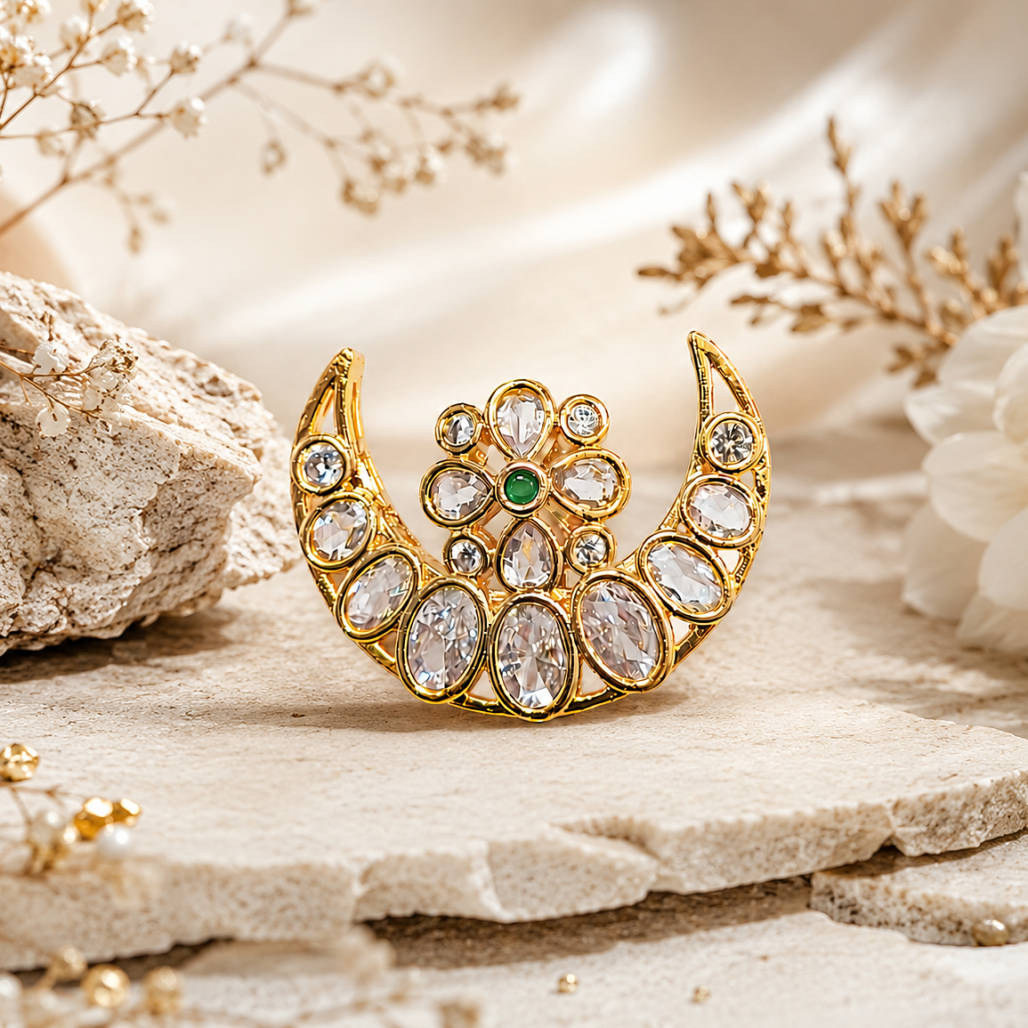 Gold Plated Kundan Brooch Pin