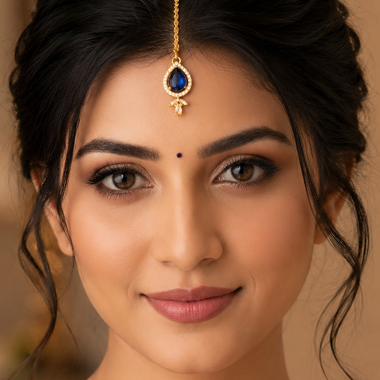 Gold Plated Crystal Maang Tikka for Women