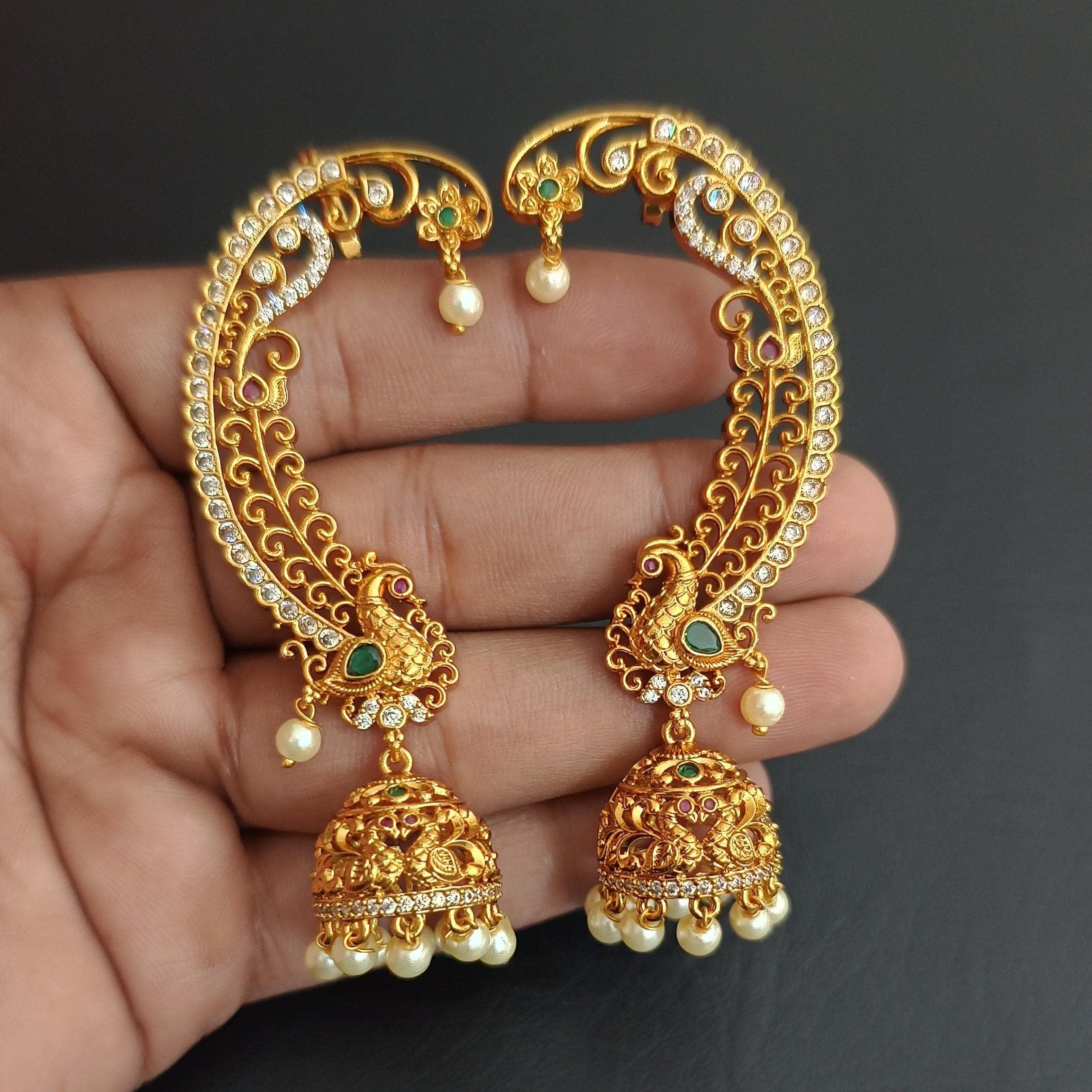 Designer Jhumka Earrings with Ear Cuff for Women